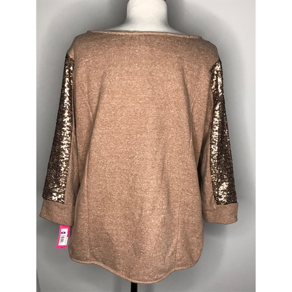 NWT ROSE GOLD SEQUIN LONG SLEEVE HOLIDAY KNIT TOP - Picture 3 of 4